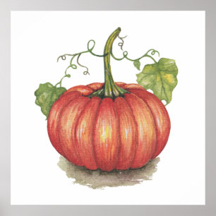 Utspädd pumpa med vindruvor i vattenfärg poster