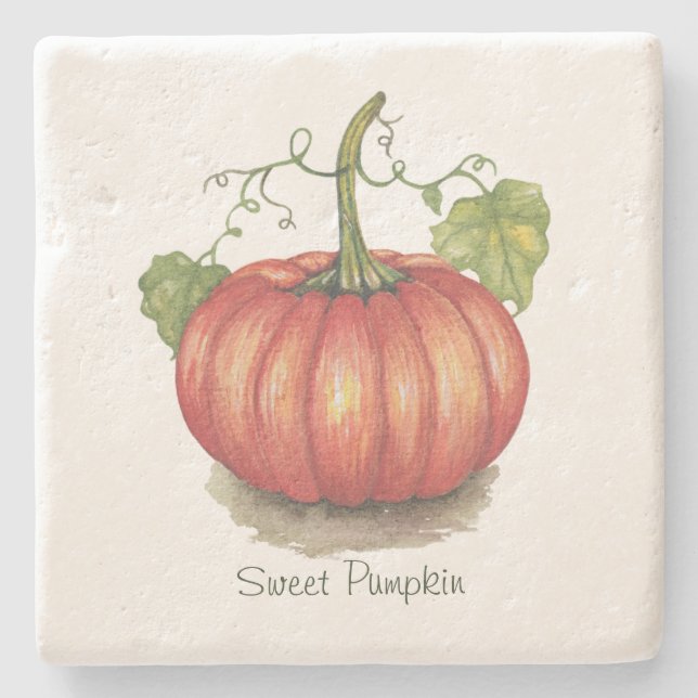 Utspädd pumpa med vindruvor i vattenfärg stenunderlägg (Framsidan)