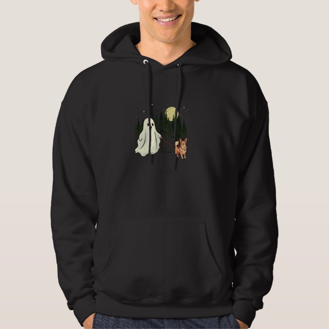 Utspädd Sable Corgi Walking Ghost Halloween Funny  Hoodie (Framsida)