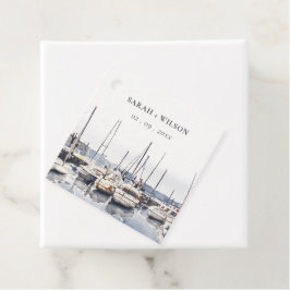 Utspädda kustbåtar vid Harbor Sjölandskap Bröllop Gåvor Etiketter