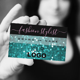 Utstående Black Teal Sparkling Glitter med Logotyp Visitkort