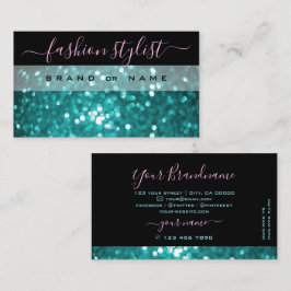 Utstående Black Teal Sparkling Glitter Shimmery Visitkort