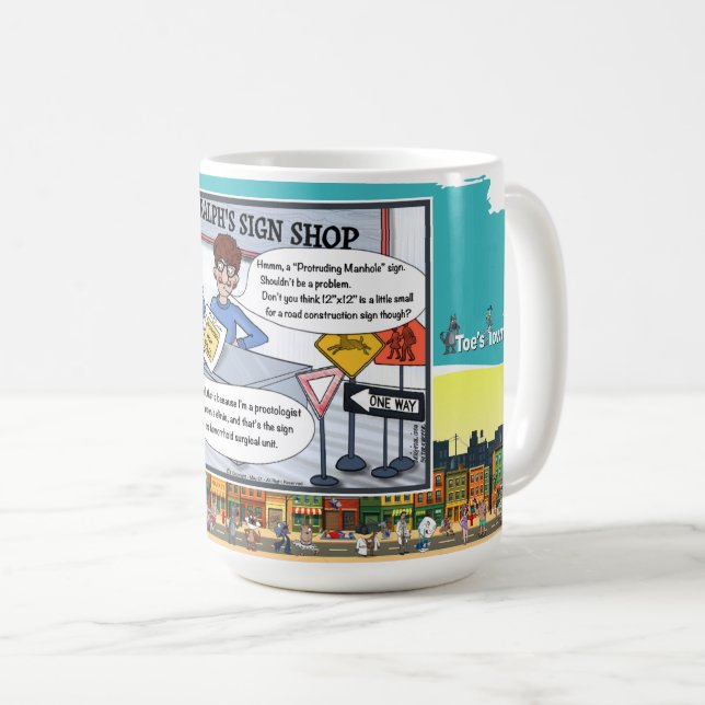 Utstickande manhål | Ordagrant ordspel Klassiker Kaffemugg (Framsida höger)