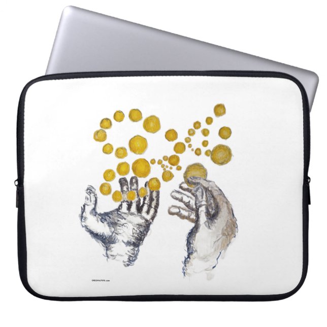 Utsträckta händer med gyllene klot laptop fodral (Framsidan)