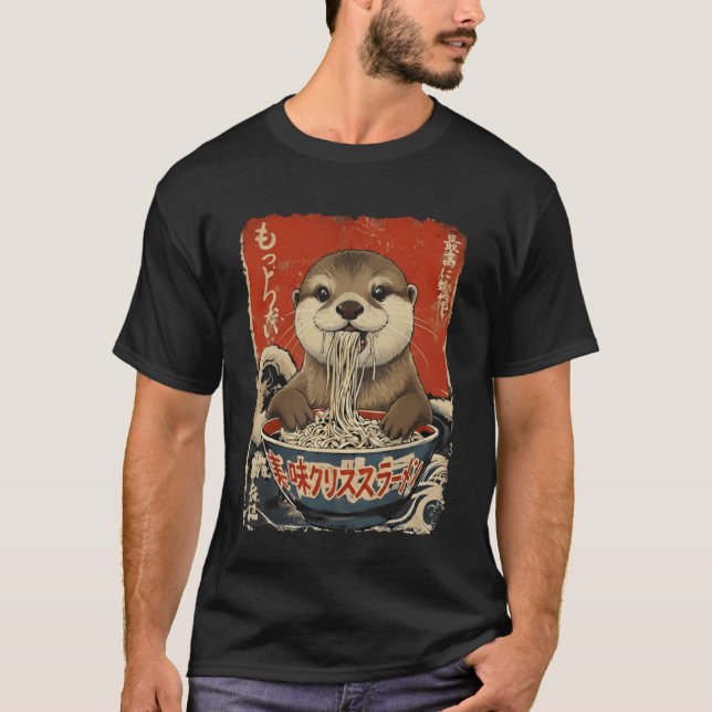Utter Äter Ramen Nudlar Ukiyo-e Söt T Shirt (Framsida)