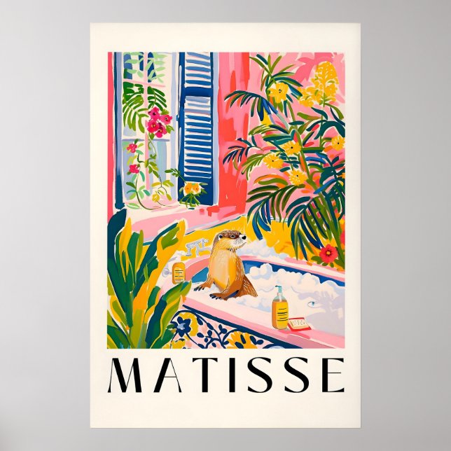Utter i badkar konsttryck Matisse stil tropisk Poster (Framsidan)