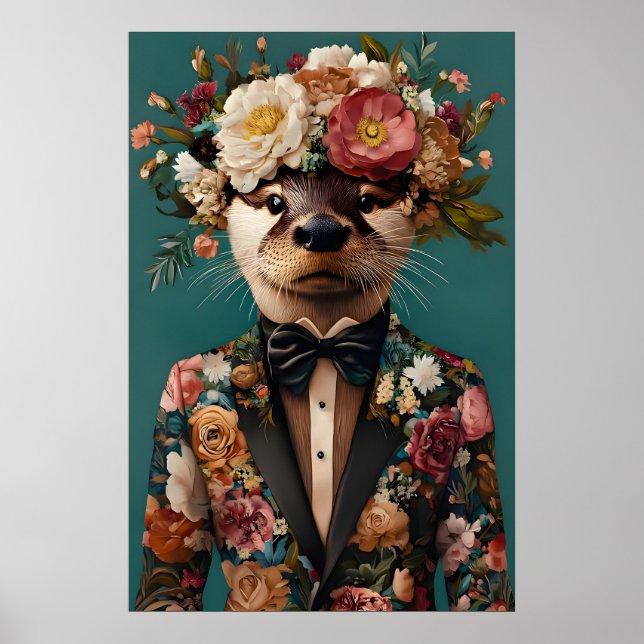 Utter i kostymaffisch, utterporträtt, utterolja poster (Framsidan)