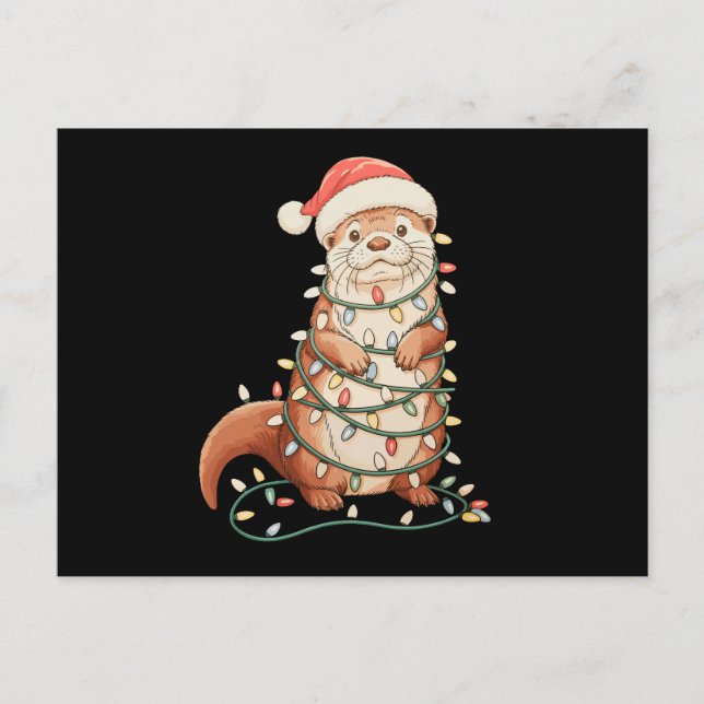 Utter jul djur Xmas lampor tomte hatt Helg Vykort (Framsida)