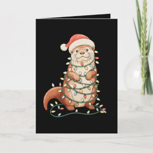 Utter jul djur Xmas lampor tomtehatt Kort