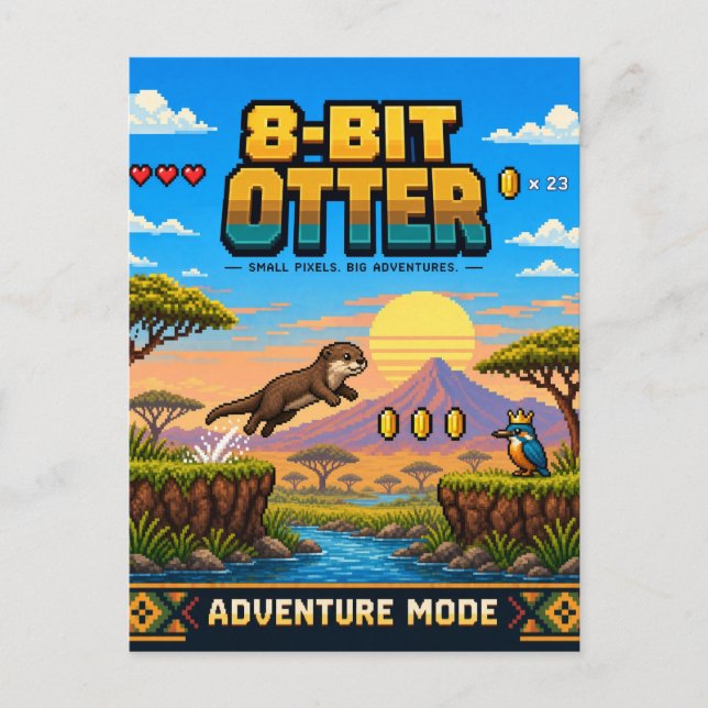 Utter, Retro 8-Bitars Pixelkonst Vykort (Framsida)
