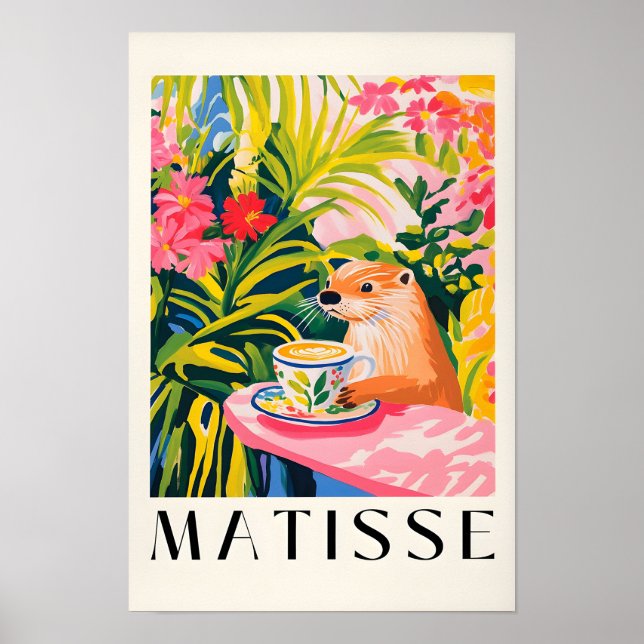 Utter som dricker kaffe, skogsdjurskonst, Estetik Poster (Framsidan)