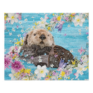 Utter som simmar i blommor fototryck