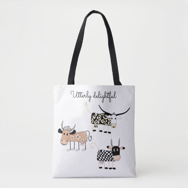 Utterly Cute Cow Tote Bag Tygkasse (Framsida)