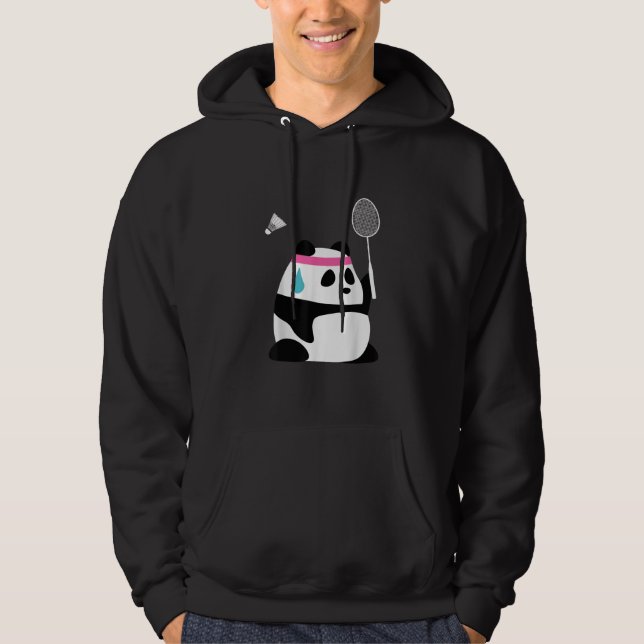 Uttömd badminton panda rolig söt hoodie (Framsida)