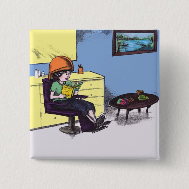 Uttorkninghår i en skönhetsalong knapp (Framsida)