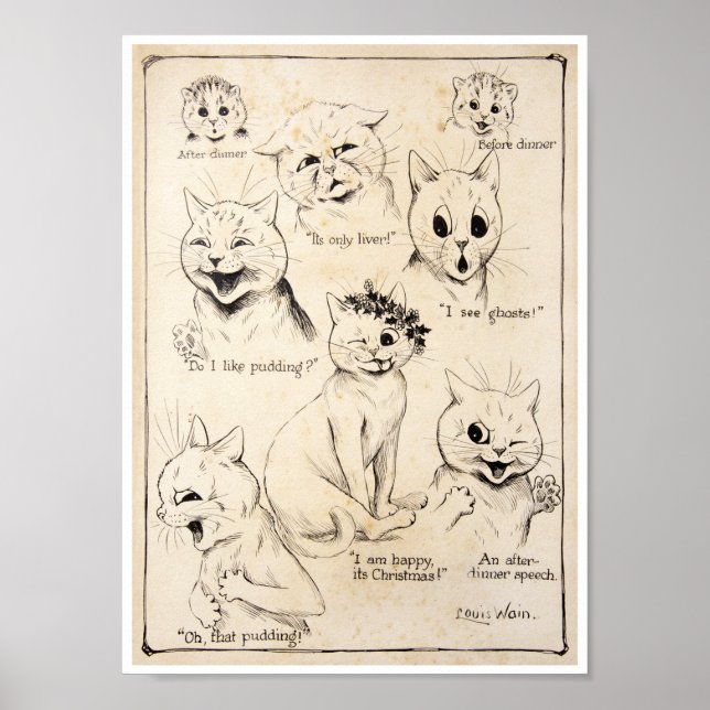 Uttryck av olika katter, Louis Wain Poster (Framsidan)