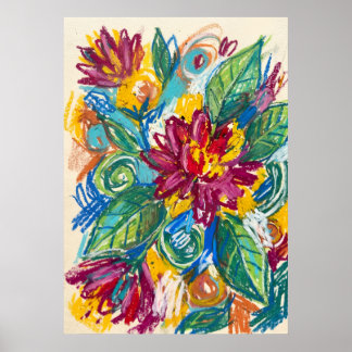 Uttrycksfull Impressionistisk Blommålning Konst Poster