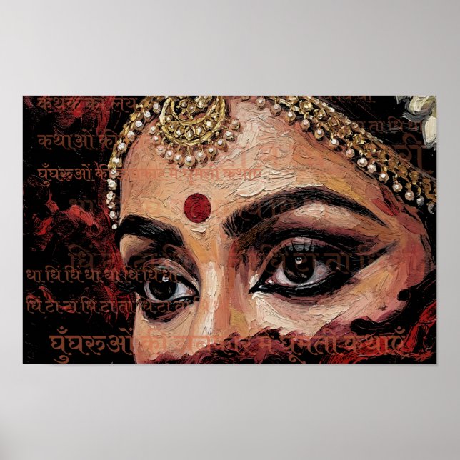 Uttrycksfull Kathak Dansare Ögon Kulturell Väggkon Poster (Framsidan)