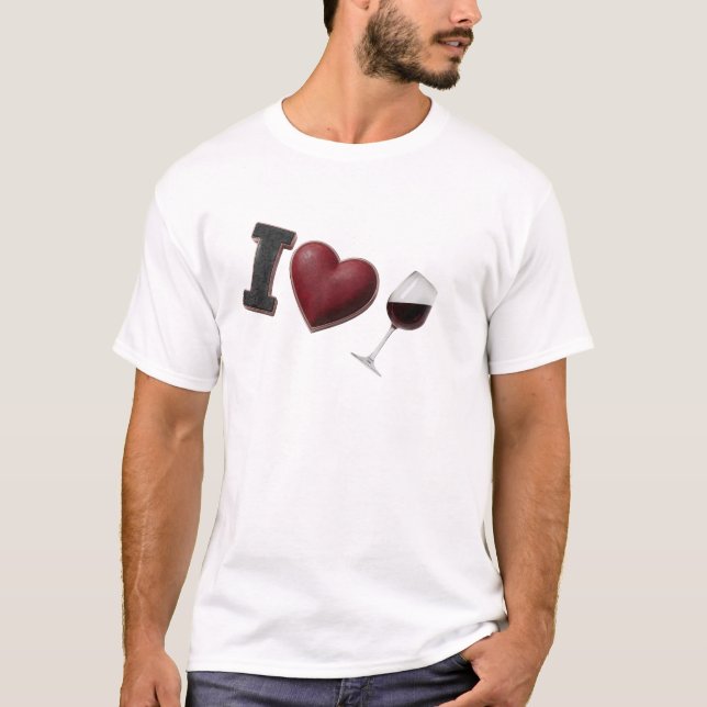 Uttrycksfull Svart JAG ÄLSKAR VIN Modekonst T Shirt (Framsida)