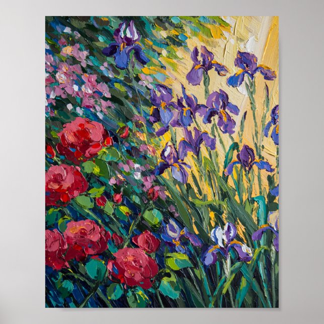 Uttrycksfull tung impasto blomster oljemålning poster (Framsidan)