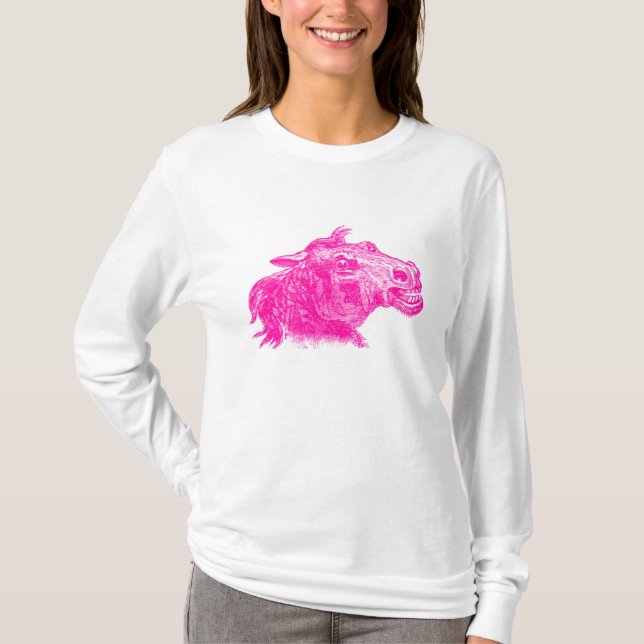 Uttrycksfullt grafisk konst med galen hästhuvud t-shirt (Framsida)