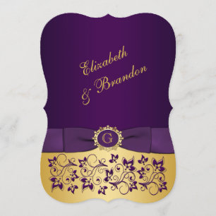 UTTRYCKT BOW Lila, Guld Blommigt bröllopsinbjudan Inbjudningar