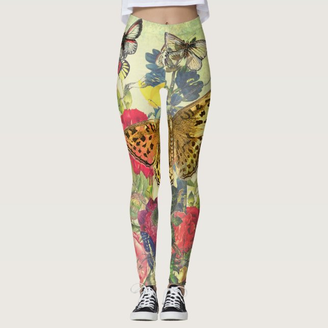 UTTRYCKTA BUTTERFLIER OCH BLOMMAR LEGGINGS (Framsida)