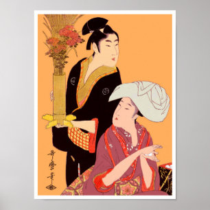Utumaro Ris Bollar & Flowers Poster