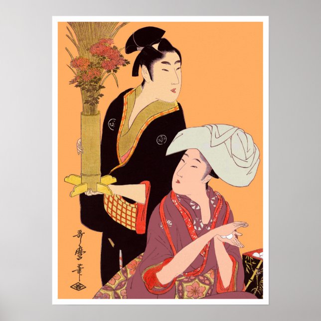 Utumaro Risbollar & Blommor Poster (Framsidan)