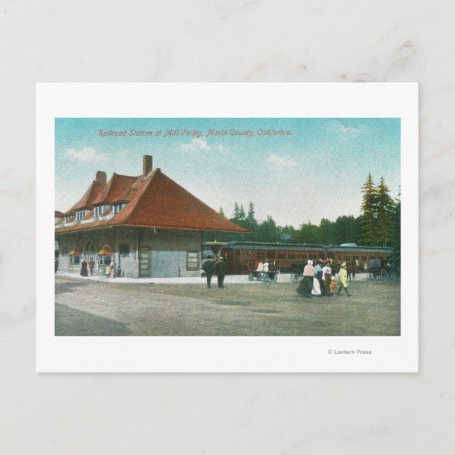 Utvändig sikt över järnvägen Station Vykort (Framsida)