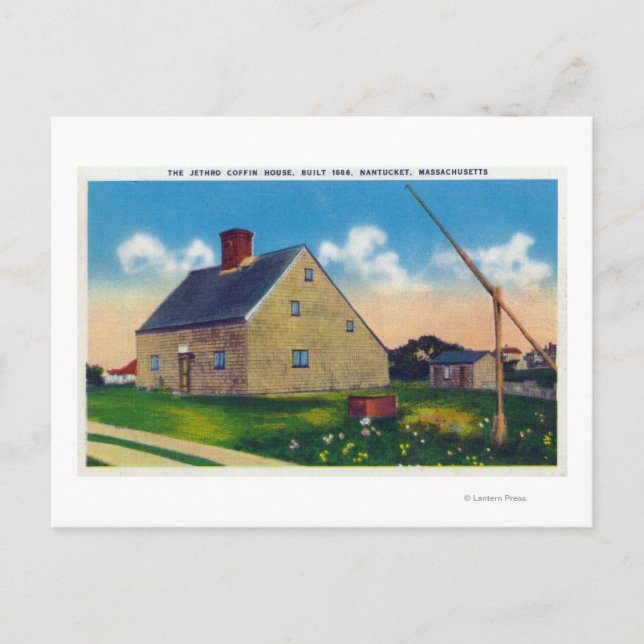 Utvändig syn på Jethro Coffin House Vykort (Framsida)