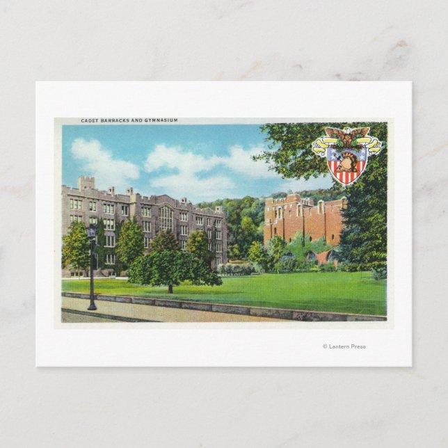 Utvändig syn på kadebäckenet och gymnasiet vykort (Framsida)