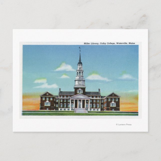 Utvändig visning av Colby College Miller Bibliotek Vykort (Framsida)