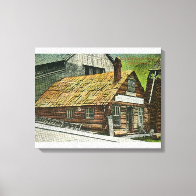 Utvändig visning av Log Cabin Soda Works, kyrka Canvastryck (Framsida)