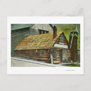 Utvändig visning av Log Cabin Soda Works, kyrka Vykort