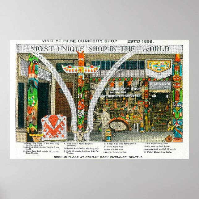 Utvändig visning av Ye Olde Curio Shop, val Poster (Framsidan)