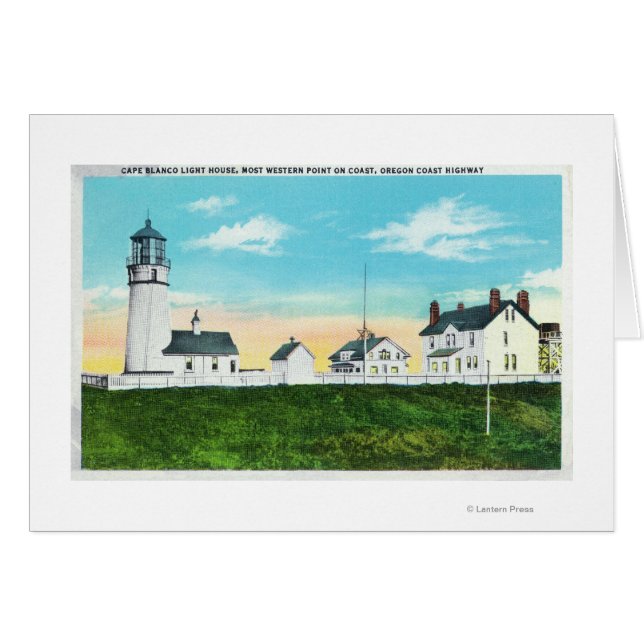 Utvändig vy av Cape Blanco LighthouseCoast Hälsningskort (Framsidan Horizontal)