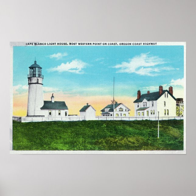 Utvändig vy av Cape Blanco LighthouseCoast Poster (Framsidan)