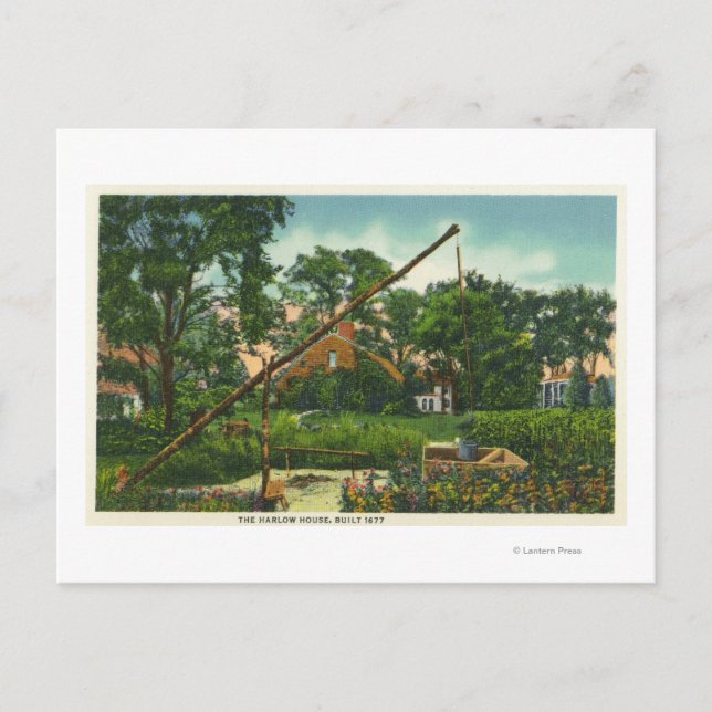Utvändig vy av det gamla Harlow House # 2 Vykort (Framsida)