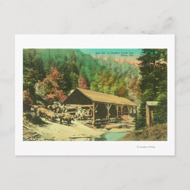 Utvändig vy av sågmill på Bodfish Bäck Vykort (Framsida)