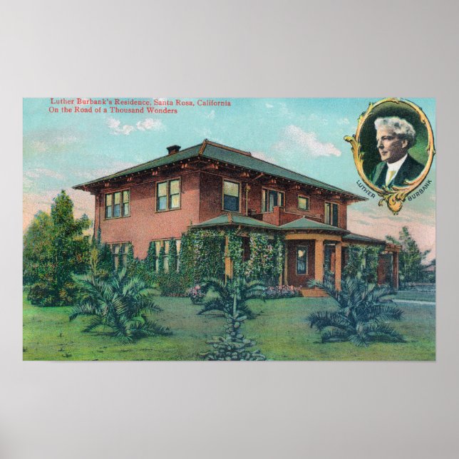 Utvändig vy över Luther Burbanks hemvist Poster (Framsidan)