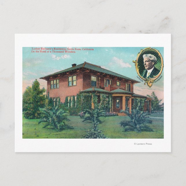 Utvändig vy över Luther Burbanks hemvist Vykort (Framsida)