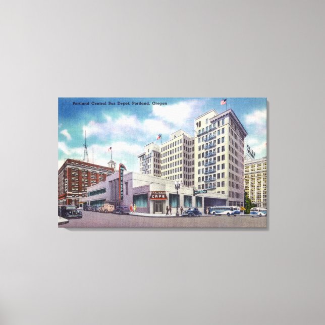 Utvändig vy över Portland Central Buss Canvastryck (Framsida)