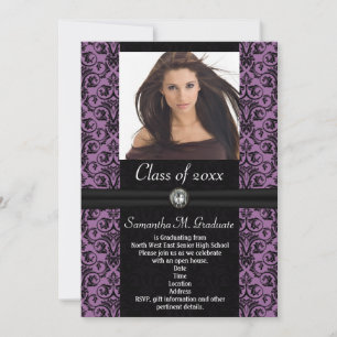 Utveckla Lila Black Damask Studenten Inbjudningar