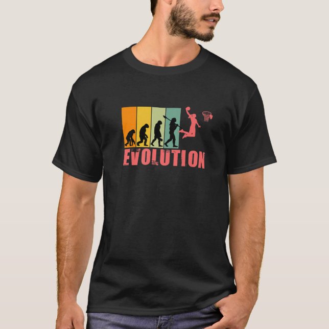 Utvecklingen av människans Retro Basketball Evolut T Shirt (Framsida)