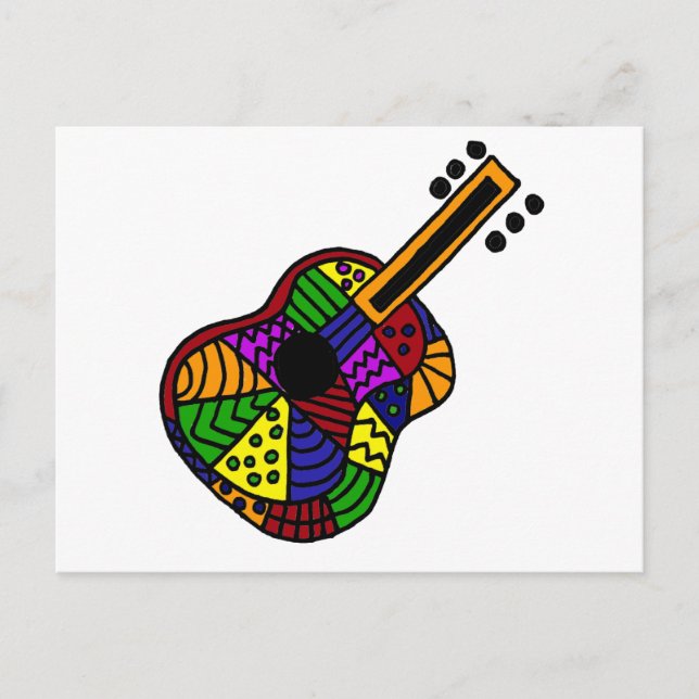 UV- Färgfull folkart Guitar Design Vykort (Framsida)