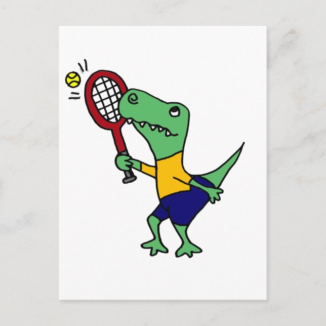 UV-Funny T-Rex Dinosaur Pllay Tennis Tecknad Vykort (Framsida)