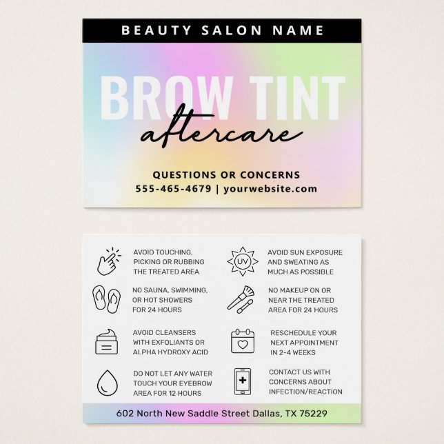 UV Gloss Rainbow Eyebrow Tint Aftercare Visitkort (Framsida & baksida)