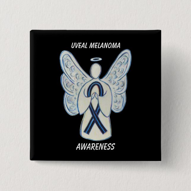 Uveal Melanoma Awareness Ribbon Angel Anpassningsb Knapp (Framsida)