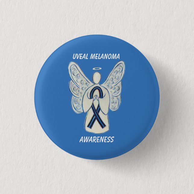 Uveal Melanoma Awareness Ribbon Angel Anpassningsb Knapp (Framsida)